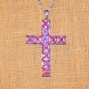 Extra Largely Big Pink Rhinestone Cross Necklace/Car Mirror Hangup